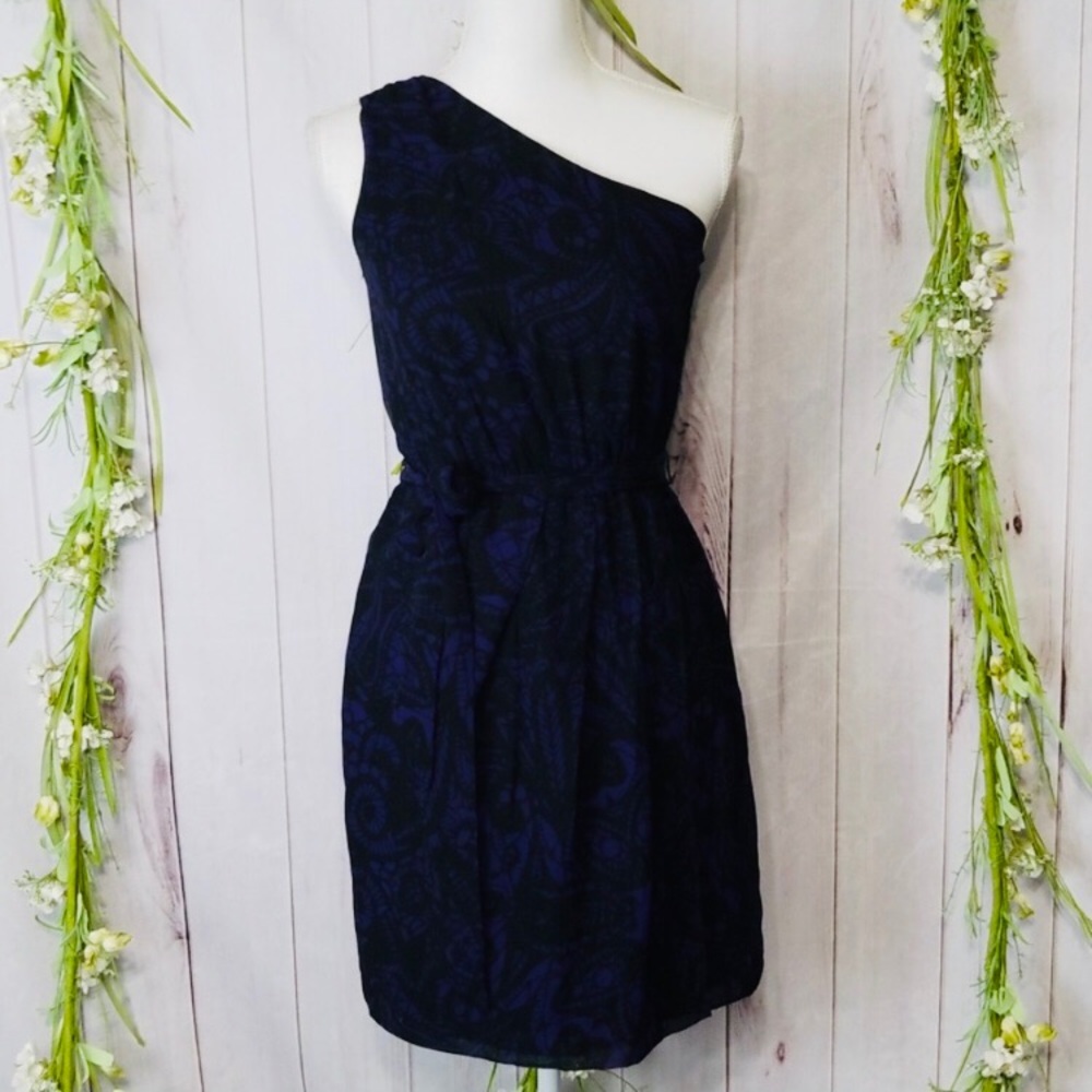 Express sz XS Grey Purple One Shoulder Dress Aline